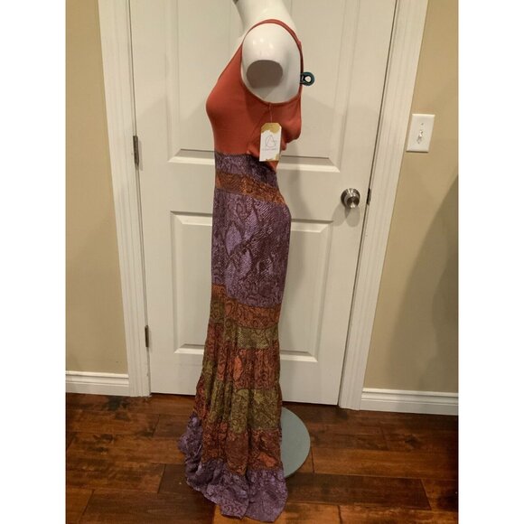 by Anthropologie Colima Maxi Dress Orange, Purple & Green Snakeskin, Size Small - Picture 4 of 9